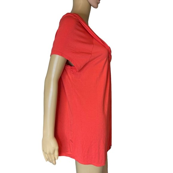 Elie Tahari Valencia Blouse Size XL TG Coral Short Sleeves Cowl Neck Stretch - Picture 3 of 13